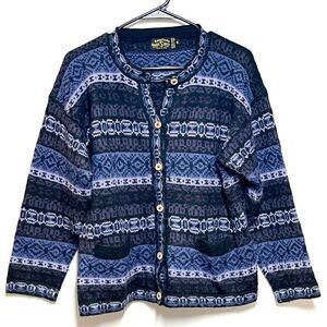 American South Side Alpaca purple Fair Isle Button Cardigan Womens Sz M